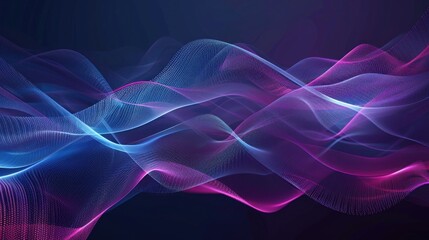 Obraz premium A vibrant, abstract digital wave design with a mix of blue and purple hues, set against a dark background.