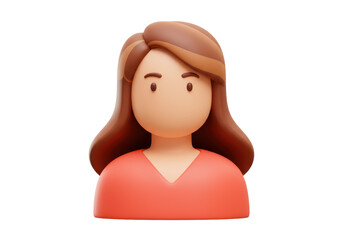 Isolated Woman Portrait with Shoulder-Length Brown Hair and Red Shirt