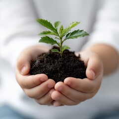 Child’s Hands Holding Seedling in Soil – Symbol of Growth, Nurture, and Sustainability
