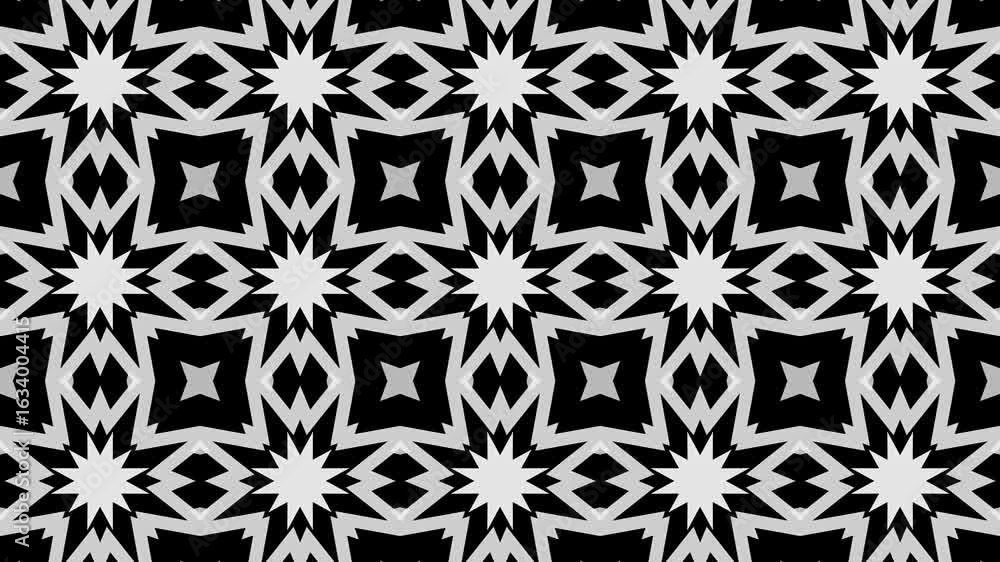 Poster dynamic geometric pattern animation: abstract black and white kaleidoscope transformation
