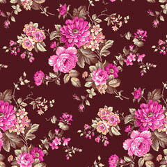 seamless pattern with pink flowers