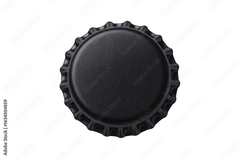 Poster minimalist close-up of a textured black bottle cap against a deep void, evoking sophistication and s