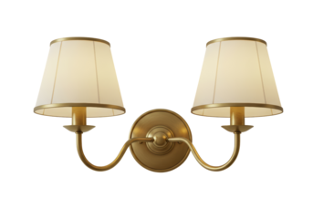 Isolated Classic Wall Sconce with Two Lamps and Beige Shades
