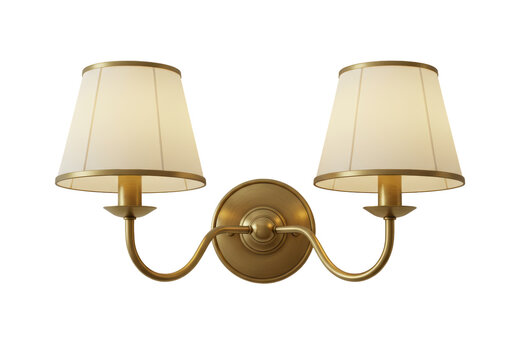 Isolated Classic Wall Sconce with Two Lamps and Beige Shades