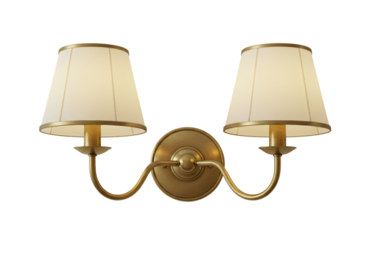 Isolated Classic Wall Sconce with Two Lamps and Beige Shades