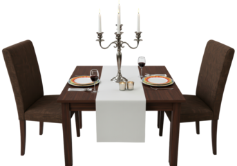 Isolated Intimate Dining Table for Two with Candles and Wine