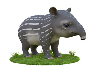 Isolated Baby Tapir Standing on Grassy Patch