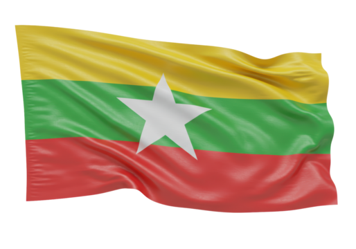 Isolated Waving Flag of Myanmar, Burma