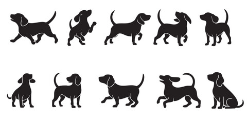 Dog silhouette collection. Different poses. Vector illustration