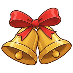 A Festive Christmas Bell Decoration, Cut Out, Clipping Path Isolated on a Transparent PNG Background.
