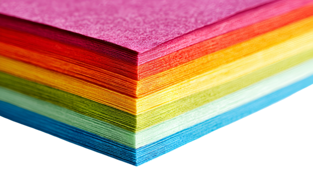 Rainbow colored paper stack vibrant hues creativity