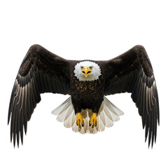 Fototapeta premium Bald eagle with outstretched wings isolated on transparent background