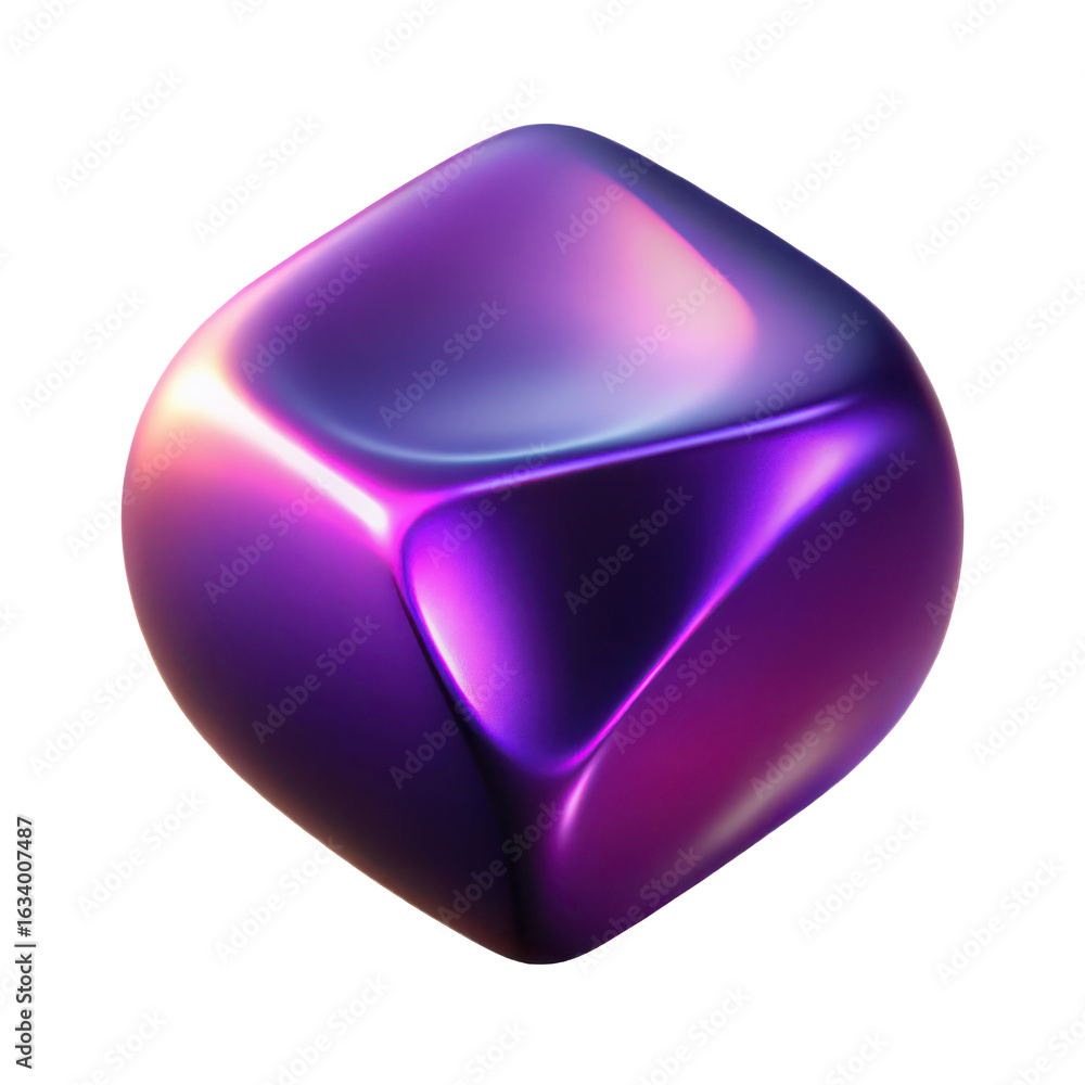 Poster abstract geometric shape with smooth rounded edges and metallic purple sheen isolated on transparent