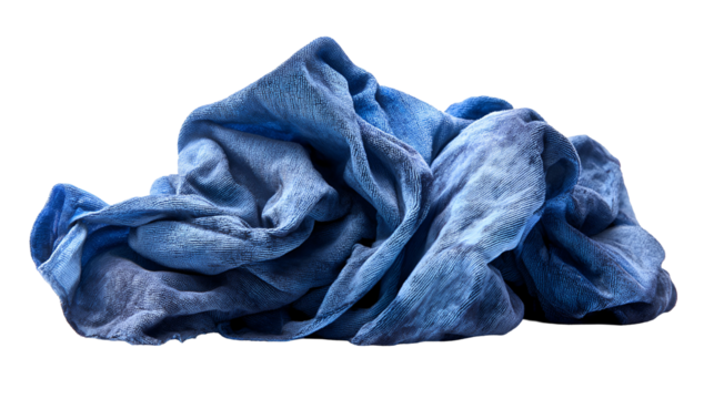Blue textured cloth pile on black background
