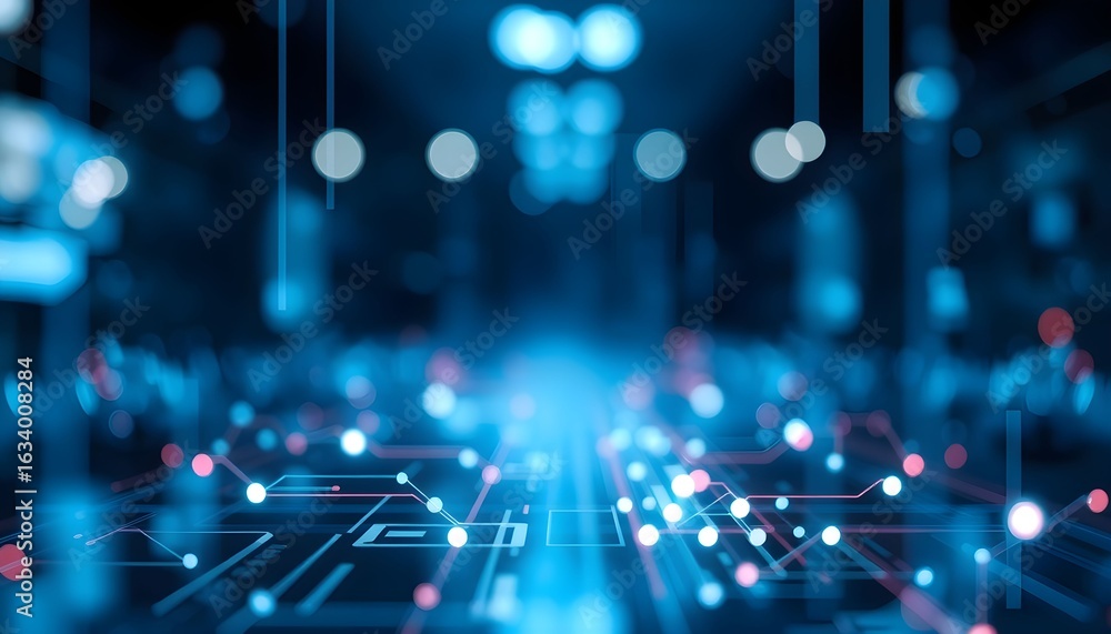 Aufkleber abstract glowing blue circuit board with digital data nodes. futuristic technology background showin