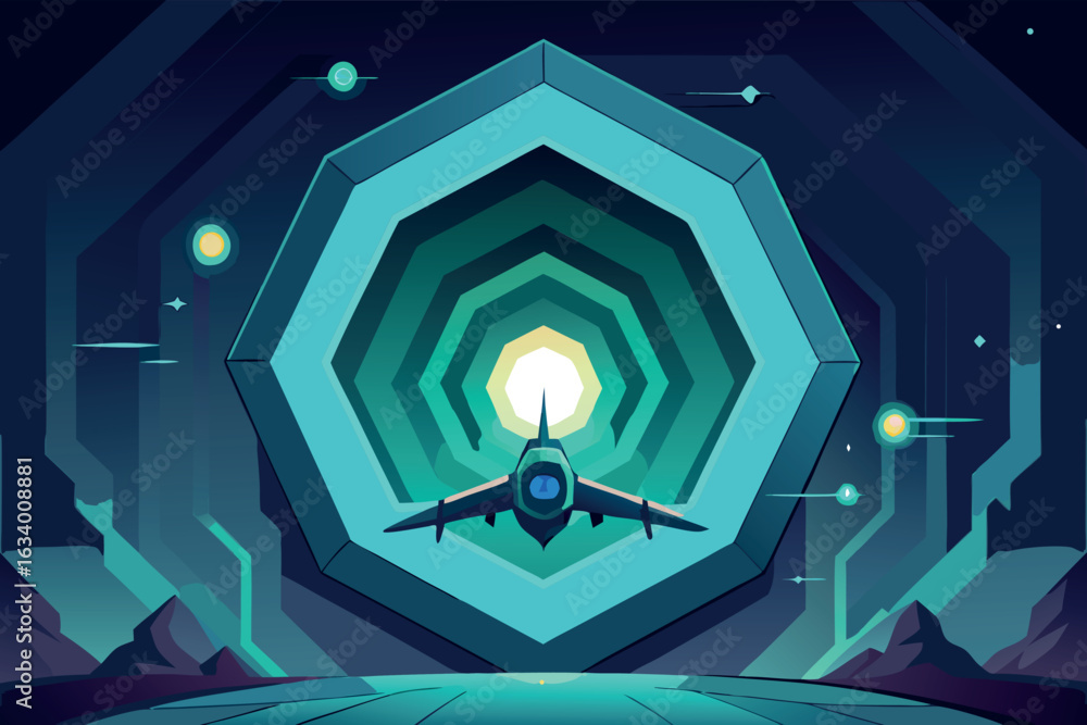 Poster abstract geometric design with vibrant color palette and text elements