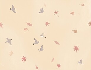 鳥　葉っぱ　背景　イラスト　フレーム