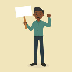 Protest activist holding blank sign. Cartoon protest illustration for social justice campaigns, educational materials and social media posts related to human rights