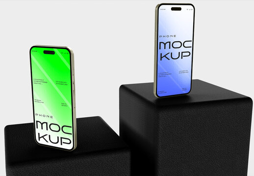 Standing Mobilephone  On Cubic Mockup