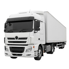White semi truck with trailer isolated on transparent background