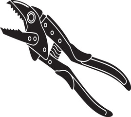 Black silhouette of adjustable pliers on white background