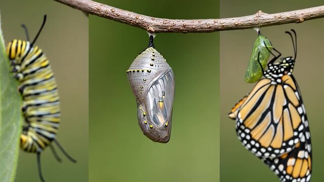 Monarch Butterfly Life Cycle: Caterpillar, Chrysalis, and Adult Emergence