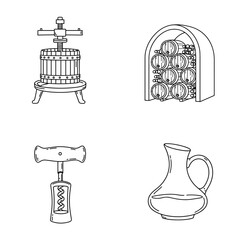Collection of Wineries-themed icons, including Wine press, wine cellar, wine cork opener, wine decanter