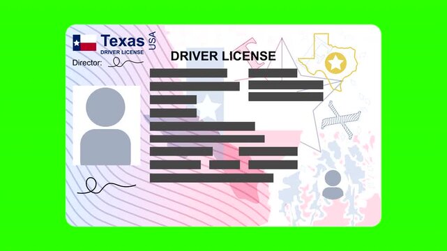 Hand Presenting US ID (Texas driver's license) to center for driving authorization on green screen