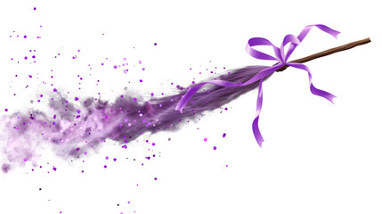 Purple splash with ribbon bow 3d rendered, isolated on transparent background