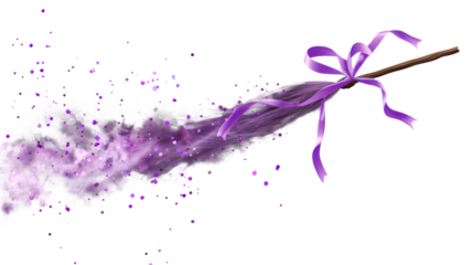 Purple splash with ribbon bow 3d rendered, isolated on transparent background