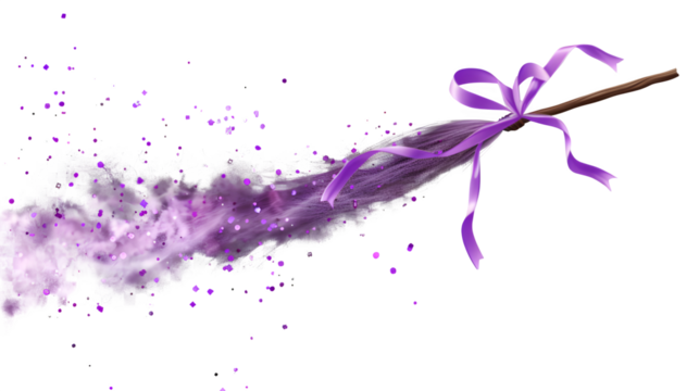 Purple splash with ribbon bow 3d rendered, isolated on transparent background