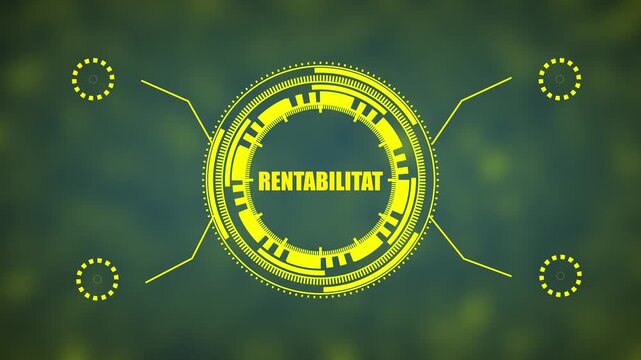 Yellow Futuristic H U D Element with Rentability Text on Blurred Green Background Technology Concept