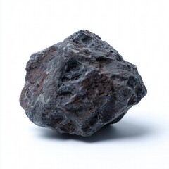 Obraz premium Meteorite Specimen on White Background, Fusion Crust and Regmaglypts Detail with Widmanstätten Patterns, Cosmic Mineral Isolated