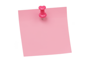 Pink sticky note with pin isolated on transparent background