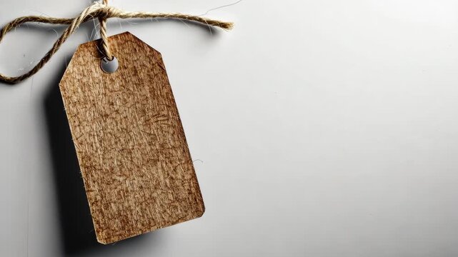 Simple Blank Price Tag Tied with String on White Background with Shadow Effects