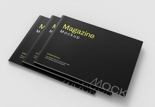 Stack of Three Mockup Magazines