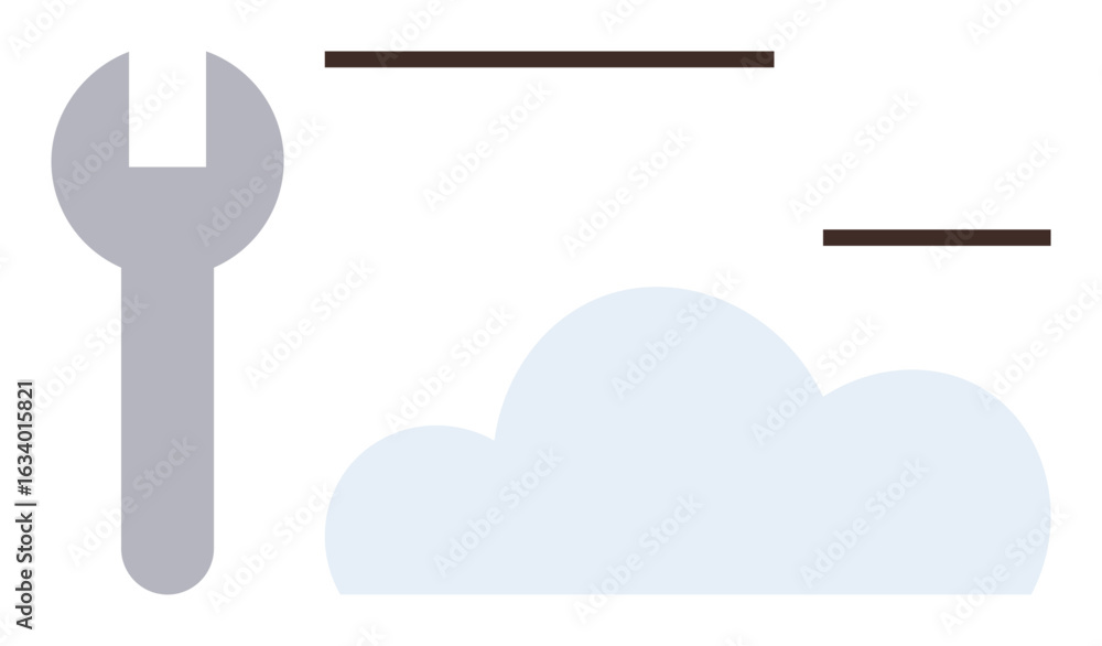 Poster cloud and wrench emphasizing cloud-based maintenance, software tools, and technology support. ideal 