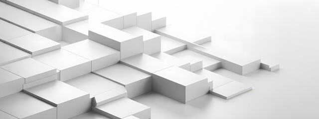 Abstract Geometric Cubes: An artistic composition of white geometric cubes, arranged in a visually dynamic and modern design, offering a sense of architectural innovation.