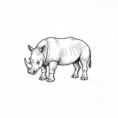 Fototapeta premium Hand-drawn rhinoceros illustration on white background, wildlife art