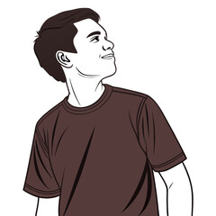 Young Man Looking Up – Confident Vector Portrait Illustration