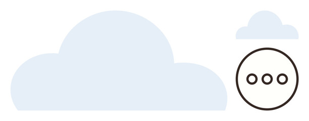 Light blue cloud shape with three dots in a circle symbolizing networking, communication, tech, data storage, digital services, brainstorming, and cloud computing. Ideal for simple flat metaphor