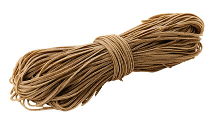 Brown buckwheat noodles tied together on black background