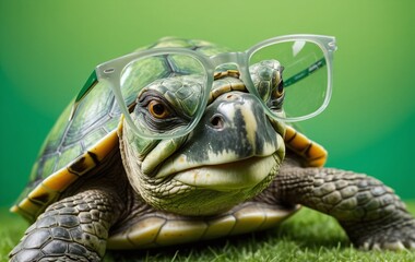 wise turtle wears glasses, radiating intelligence and wisdom 