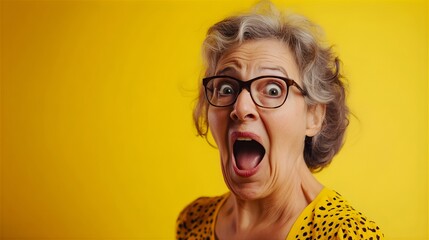 極端な驚きを表現する高齢女性のスタジオポートレート三 - Generative AI