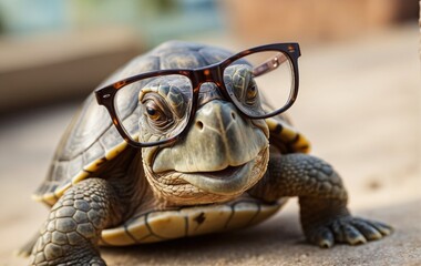 wise turtle wears glasses, radiating intelligence and wisdom 