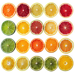 Fototapeta premium Vibrant sliced citrus fruits arranged neatly on a transparent background showcasing freshness