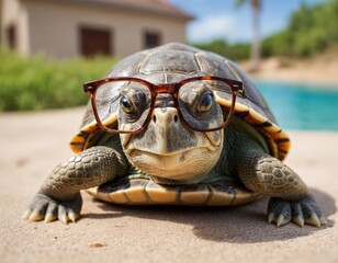 wise turtle wears glasses, radiating intelligence and wisdom 