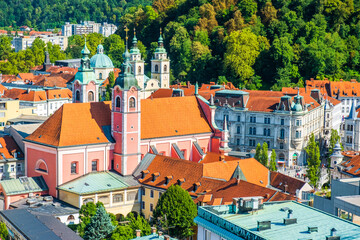 Aerial view of city center of Ljubljana, Slovenia, Europe
