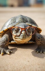 wise turtle wears glasses, radiating intelligence and wisdom 