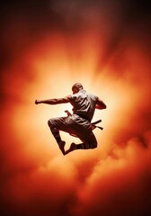 Shaolin Monk Strikes Mid-Air Pose